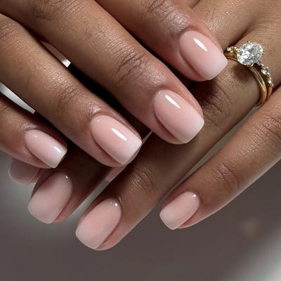 24 Pieces Naked White Gradual Change Manicure Fake Nails Minimalist Wear Nail Short Short Square Wear Nail Simple Fake Nails