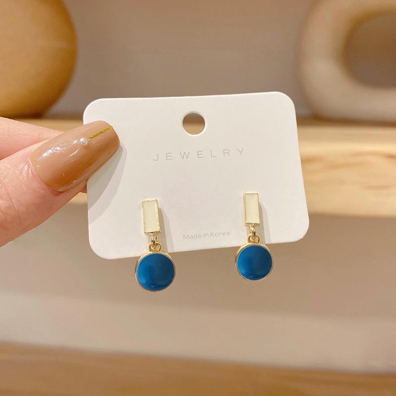 

New Korean Enamel Women Small Earrings Tiny Round Pendants Dangle Earrings for Female Morandi Color Sweet Party Ear Zircon