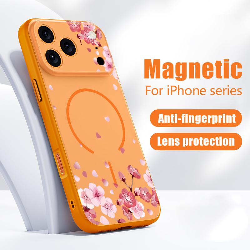 Cartoon Floral Pattern Case For iPhone 17 Pro Max Magnetic For Magsafe Hybrid Slim Matte Cover For iPhone 16 15 14 13 Pro Max Daisies Peach Blossom