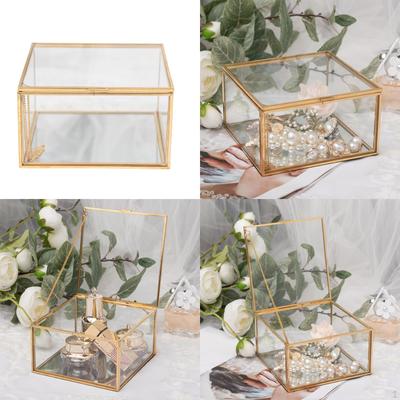 Organisateur carré géométrique en verre couvert, boîte de rangement de bijoux transparente