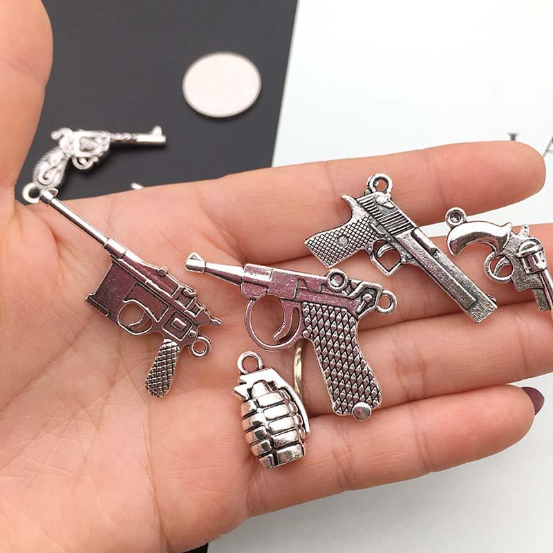 DIY Vintage Alloy Jewelry Accessories Ancient Silver Gun Weapon Bullet Necklace Bracelet Pendant Factory Direct Sales