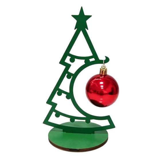 Holiday Atmosphere Ornament Christmas Tree Table Decoration, Metal Line Art Sculpture with Festive Figurine for Workstation Red Ball Xmas Party Desk,