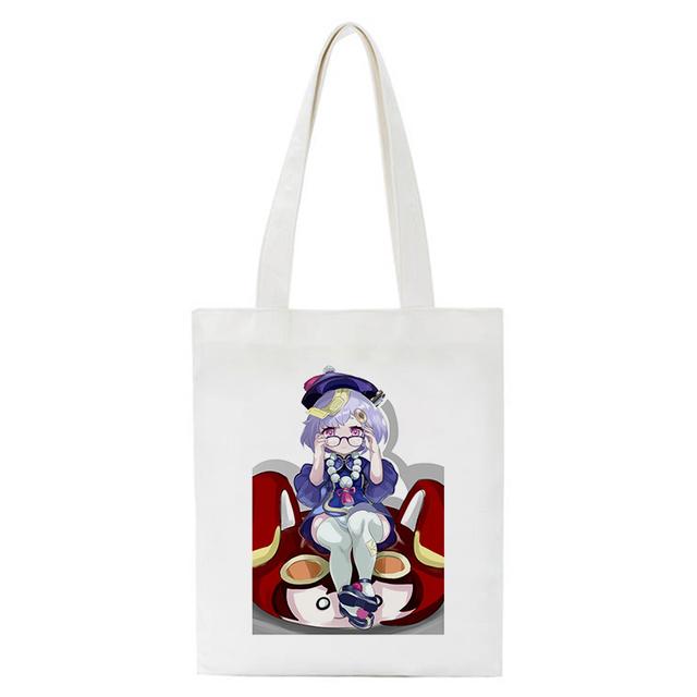 Shopper Genshin Impact Qiqi Anime Shopping Bag Harajuku Canvas Bag Large Capacity Collapsible Kawaii Women Shoulder Bag Handbag