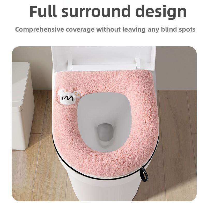 Winter Thickened Double Toilet Seat Cushion Set  Bathroom Pad with Handle Toilet Seat Cover Zipper Soft Universal Home Use