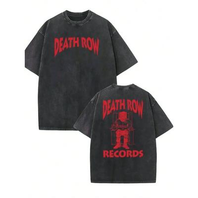 חולצת טי שרט שרוול קצר וינטג' אדומה של Death Row Records לגברים נשים רחוב חולצת טי לגברים קז'ואל כותנה מכובסת טופים ביגוד