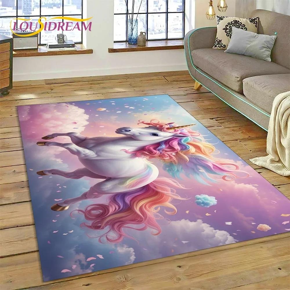3D Cute Dream Unicorn Cartoon Girl Carpet Rug for Bedroom Living Room Home Sofa Decoration,Children Game Large Decor Floor Mat