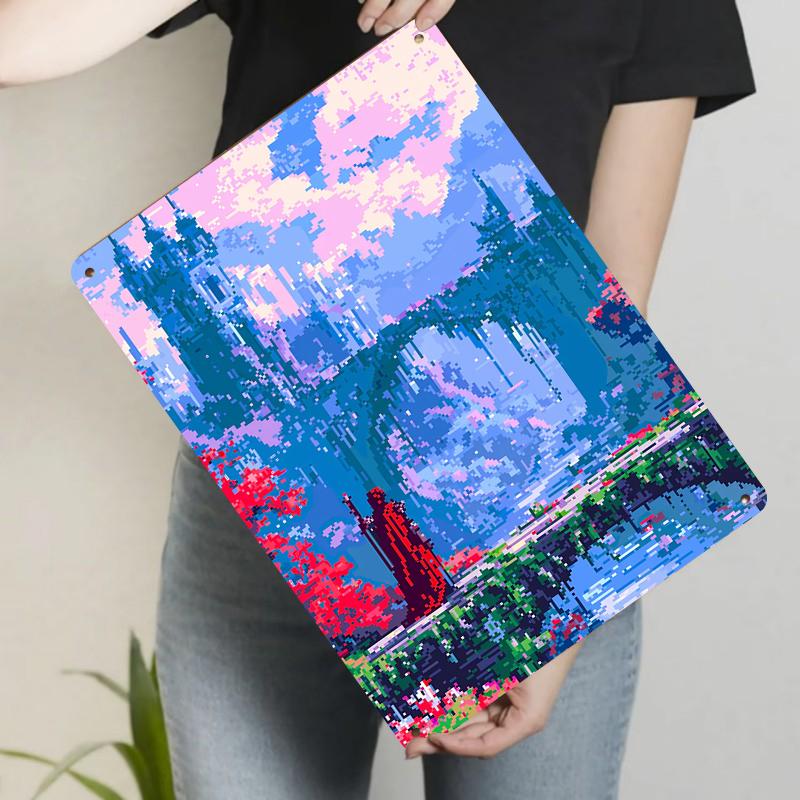 

Dream Pixel Castle Landscape Metal Wall Art Creative Home Decor Living Room 20x30cm（7.8x11.8inch）