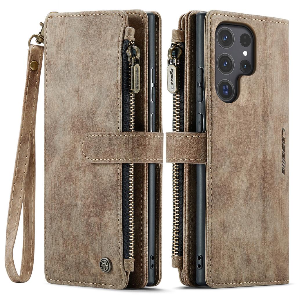 For Samsung Galaxy S25 Edge S24 S23 S22 Ultra Case, Durable PU Leather Magnetic Flip Strap Wristlet Zipper Card Holder Wallet