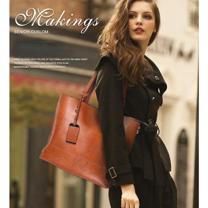 Leather Bucket Bag Simple Style Double Strap Handbag Shoulder Bags for Women Shopping Tote Ladies Tote Bag