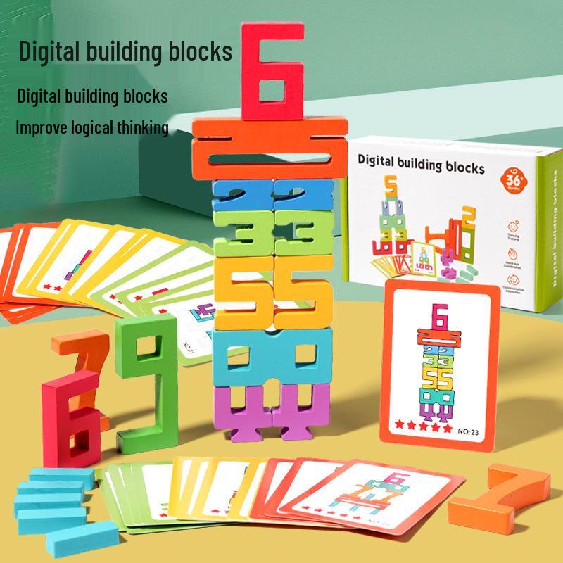 Wooden Digital Building Block Set: Educational Toys for Imagination & Concentration, Suitable for Children Aged 0-3