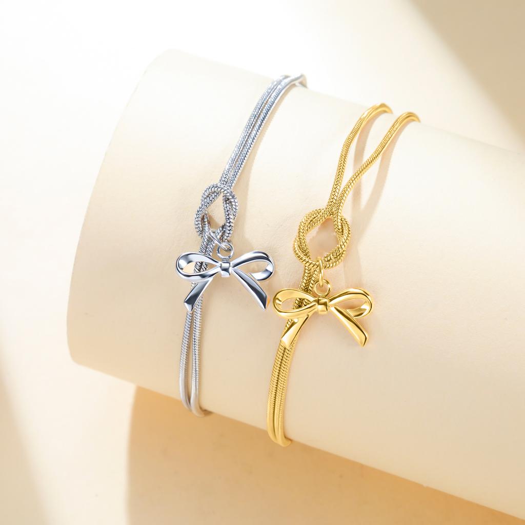 Cazador Gold Color Bowknot Love Knot Chain Bracelet Stainless Steel Trendy Bracelets for Women Girls Jewelry Mother's Day Gift