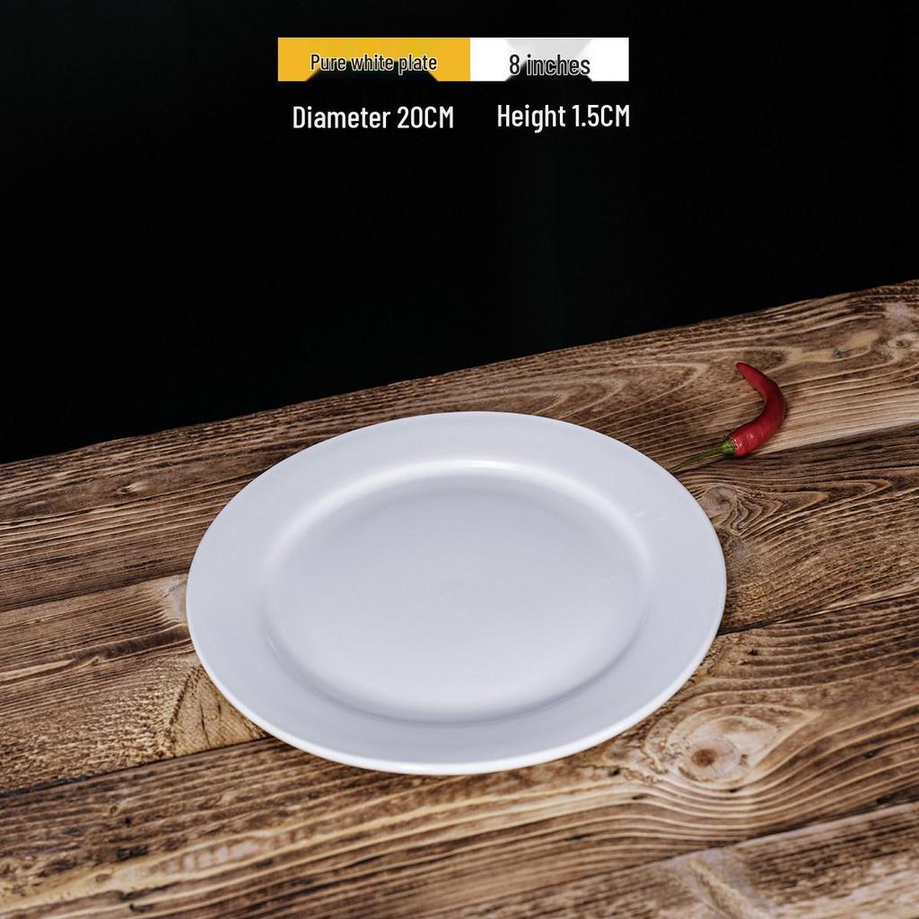 Steak Ceramic White Round Western Bone Plate - Shallow, Flat Tableware Dish for Household Use