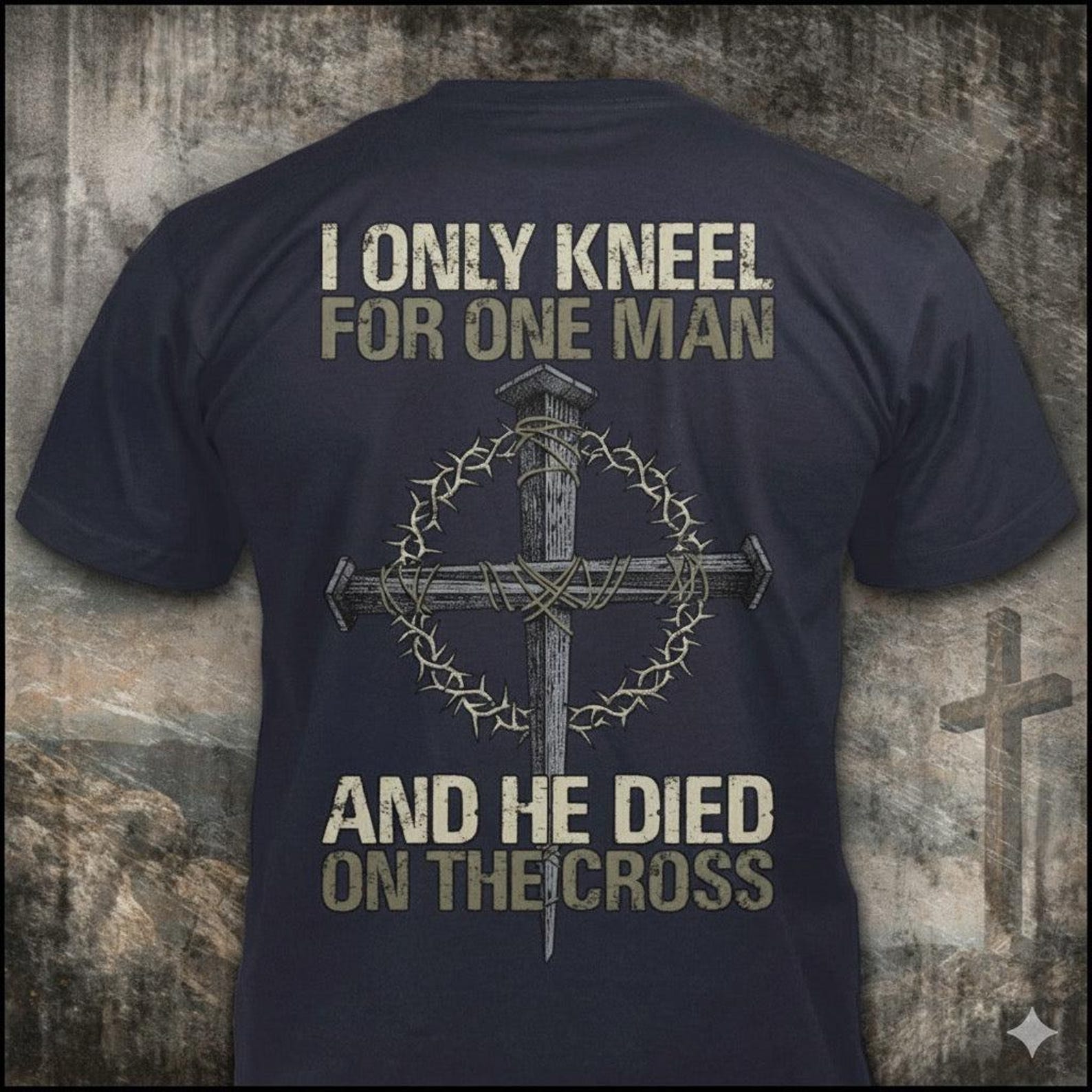 Distressed Christian T-Shirt – Nail Cross Crown of Thorns Graphic 3XL