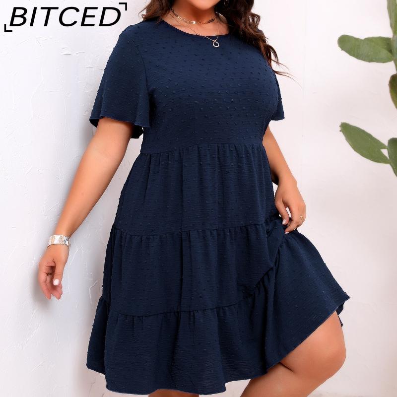 

BITCED Plus Size O-Neck Small Pom-Pom Pleated Dress L