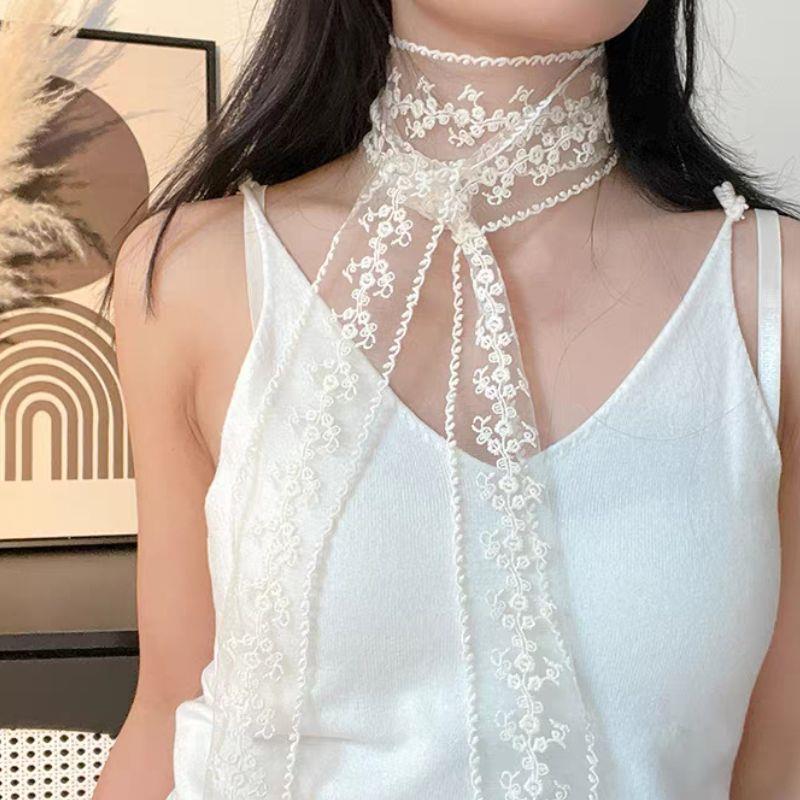 Embroidery Long Ribbon And Belt Accessories French Lace Scarf Summer Hollow Floral Long Ribbon Scarves Hair Tie Snood Headband