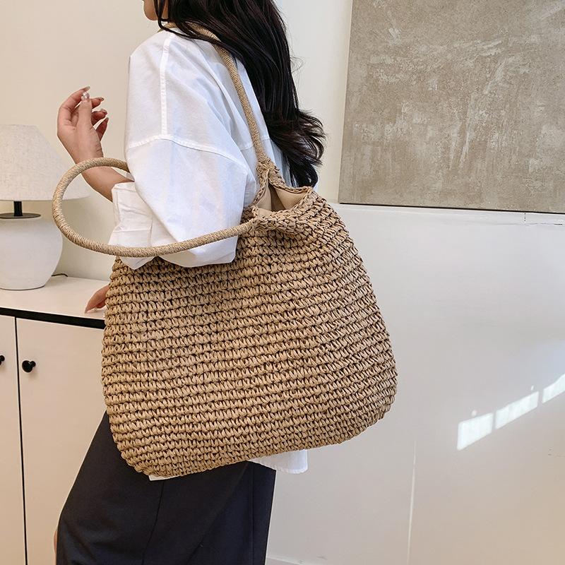 Geantă de paie tote de capacitate mare, geantă de umăr casual nouă, geantă împletită, geantă de vacanță pentru plajă, geantă pentru femei, geantă de mână
