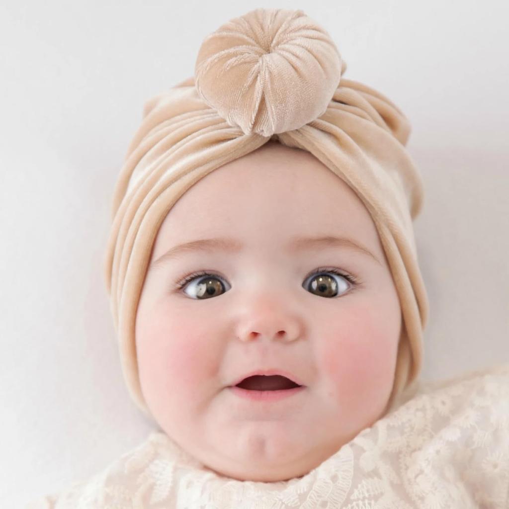Velvet Turban Headband Newborn Photo Head Protection Hat Ribbon Spring Summer Autumn Winter Infant Baby (beige, one size)