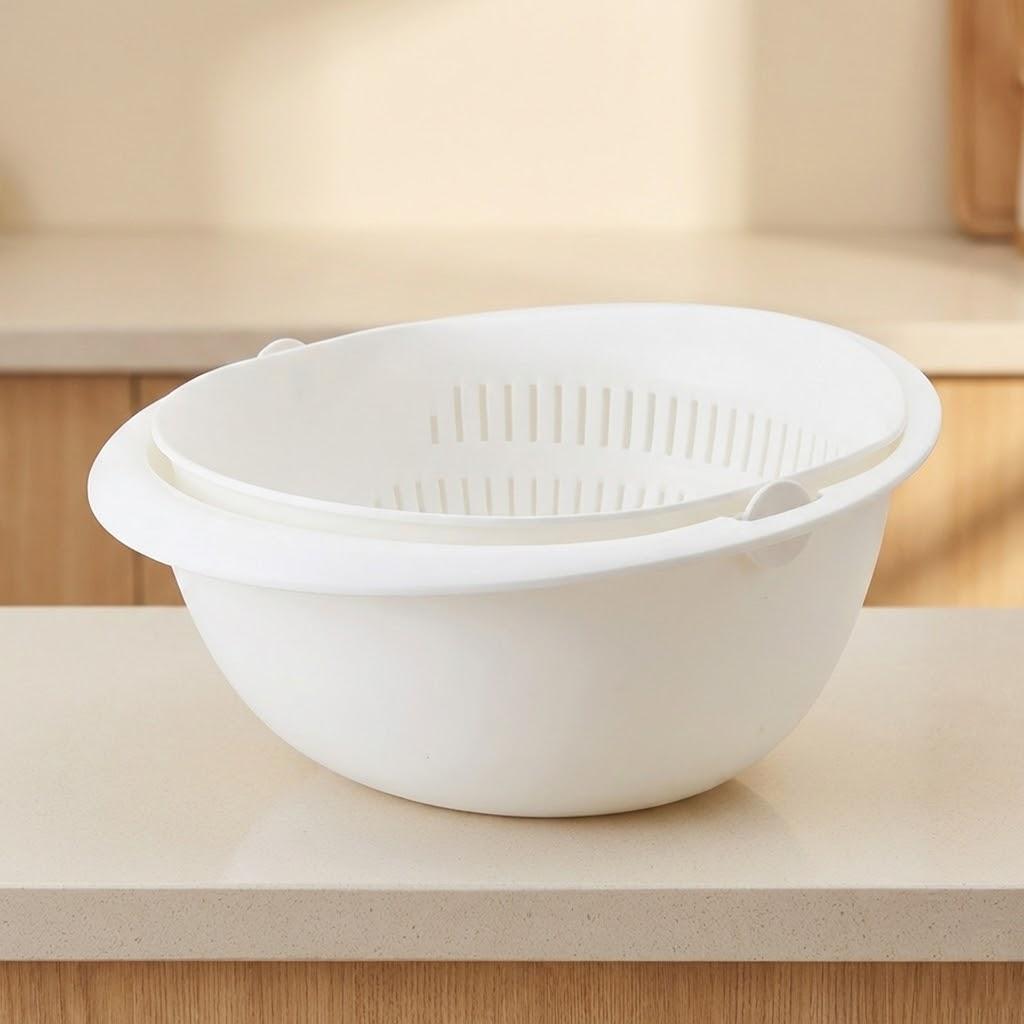 

Double Basin Rotating Strainer Drainer Basket for Vegetable and Fruit Washing Kitchen Tool Picnic Essential білий