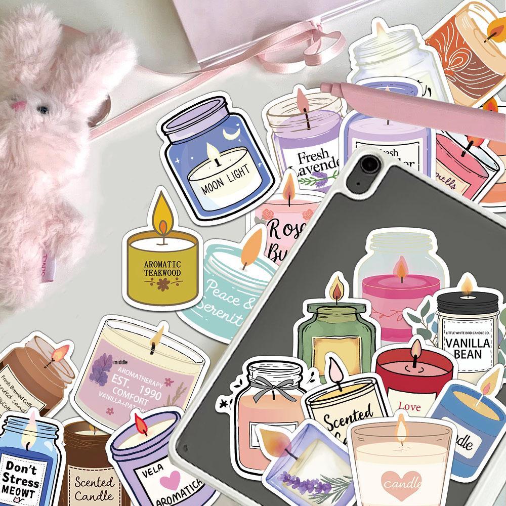 50 Fun Cartoon Candle Aroma Stickers for DIY Decor - Personalize Water Cups, 50 Sheets/Set