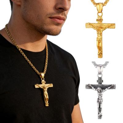 Jesus Pendant Necklace Men Cuban Chain Necklace Retro Religious Jewelry Birthday Gift for Christian Father Husband