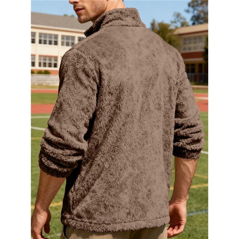 Men's Standing Collar Fleece Top With Zipper Oversized Casual Jacket For Autumn And Winter