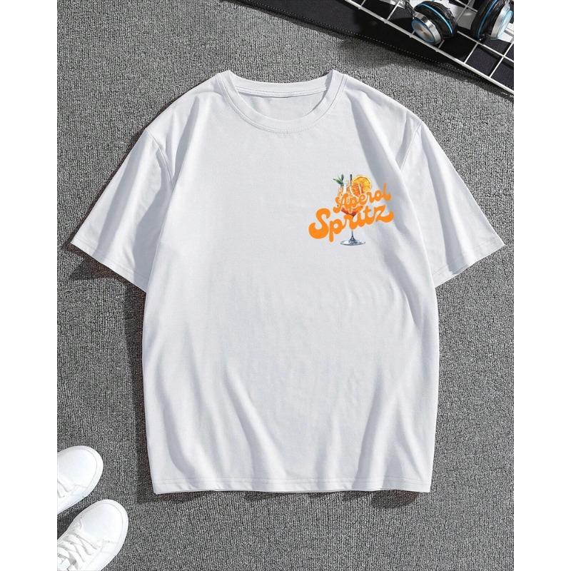 Men's Summer Cocktail Orange Pattern Fun Print Short Sleeve Casual Cotton T-shirt Round Neck New Fashion Loose Size T-shirt