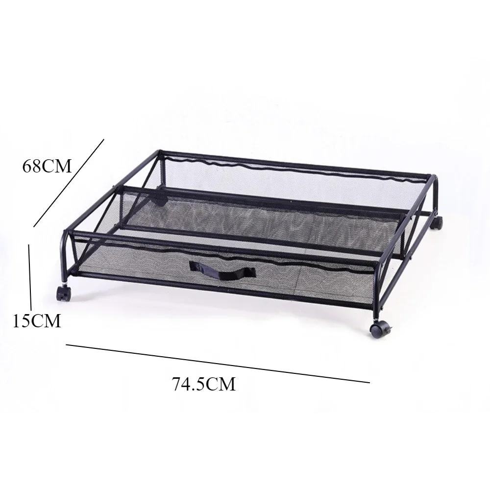 Convenient Underbed Shoe Rack with Pulley Storage Shoes Shelves Multifunction Household Bedroom Carbon Steel Mesh Storage Boxs