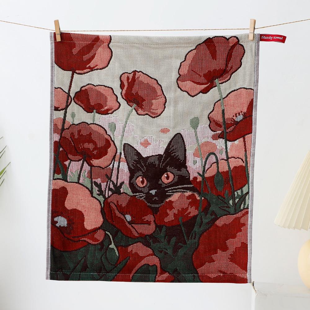 New 34x40cm Large Hand Towel 4 Layer Cotton Gauze Cat Pattern Kitchen Towel Decorative Quick Dry Tea Towel Home Restaurant