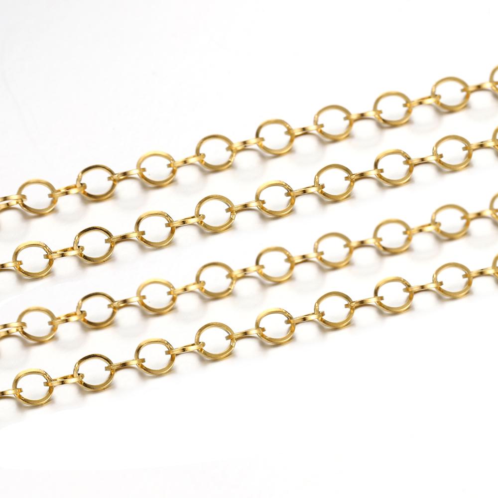 2Meters Gold Color Stainless Steel Polishing O-Ring Chain for Necklace DIY Jewelry Making Findings Materials Handmade Supplies