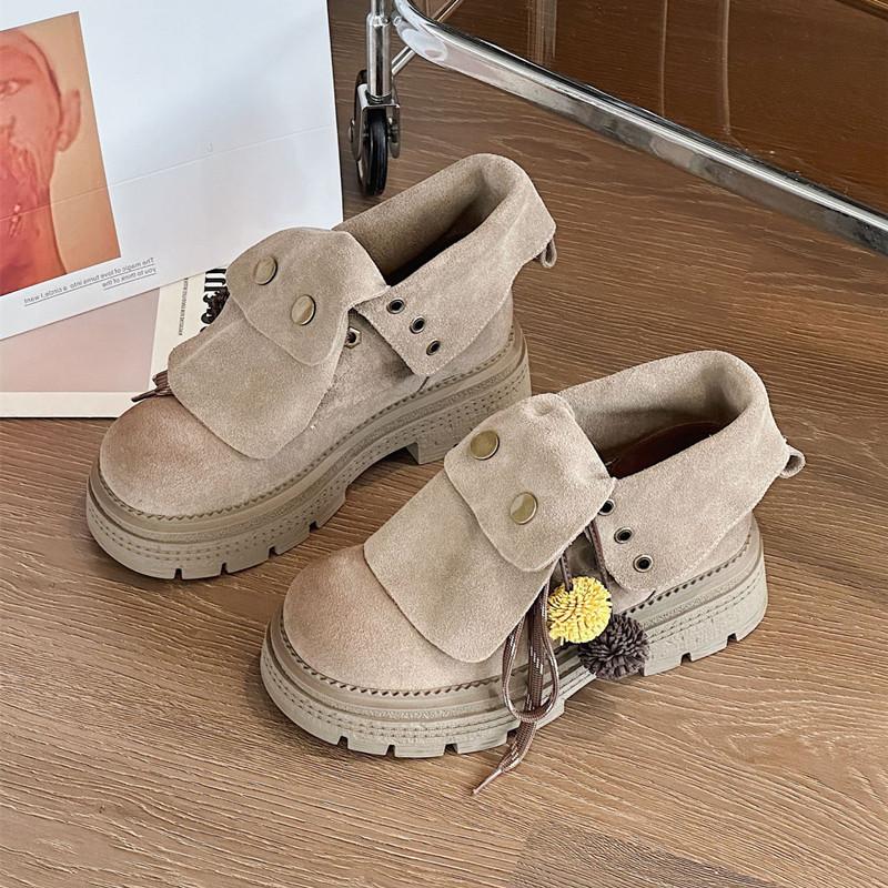 Fashion Autumn Faux Suede Ankle Boots Women Retro Thick Bottom Platform Boots for Women Fashion Lace Up Leather Biker Boots Botas Mujer