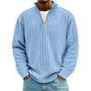 Men's Corduroy Long Sleeve Polo Sweatshirt Stand Collar Zip Neck Vintage Casual Top