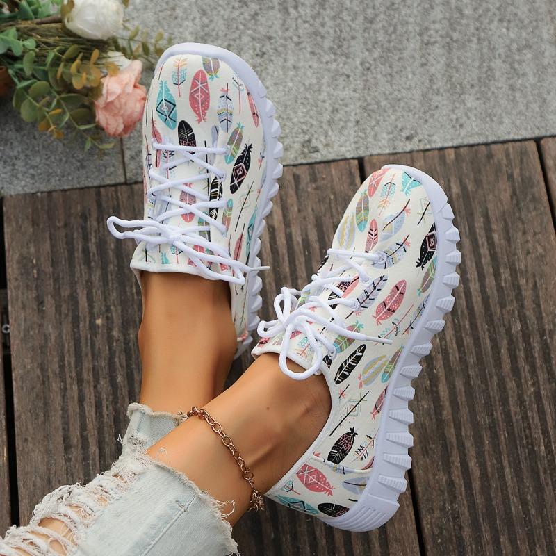 Fashion 2025 Autumn Shoes for Women Fashion Printed Women's Sneakers Casual Lace-up Platform Shoes Light Breathable Ladies Running Shoes