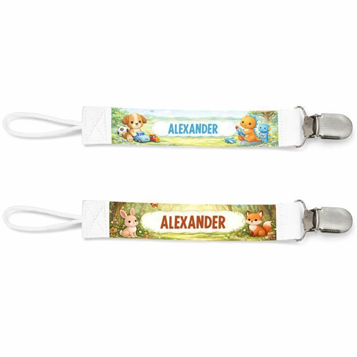 Planetee Lot de 2 Attaches Tétine pour Alexander Animaux Mignons - Attache Sucette Personnalisée Bébé Garçon Cadeau Naissance