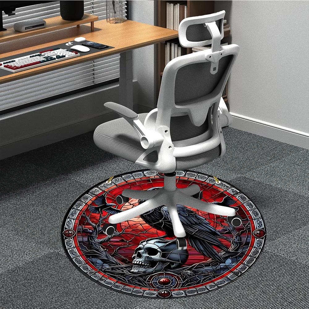 1PC Raven Stained Decor Office Round Rug, Non slip, Soft and Durable Office Rug for Interior Decoration, Perfect for Office