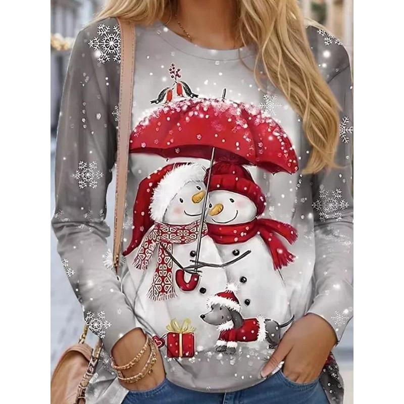Womens Long Sleeve Loose Fit Christmas Tree Print T-Shirt Casual Round Neck Tee 2025 Fall