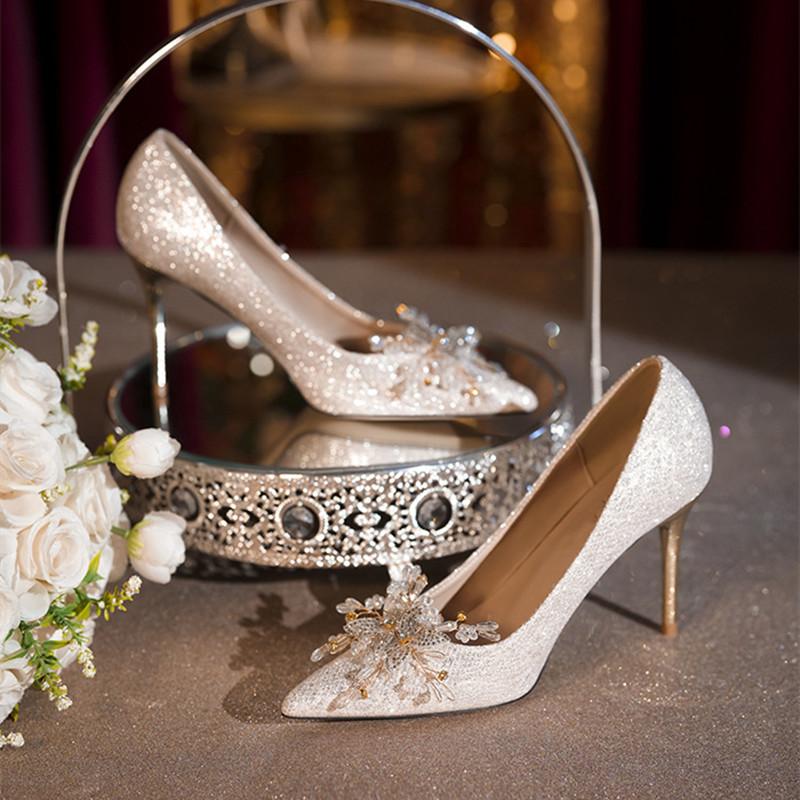 Mode Luxus Kristall Pailletten Perlen Damen Pumps Elegant Spitzschuh Slipper Hochzeit Hohe Absätze 2025 Sommer Weibliche Bankett Party Schuhe