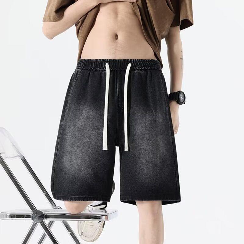 Herren Lockere Jeansshorts Lässige Gerade Geschnittene Baumwoll-Kurzhose Mit Elastischem Bund