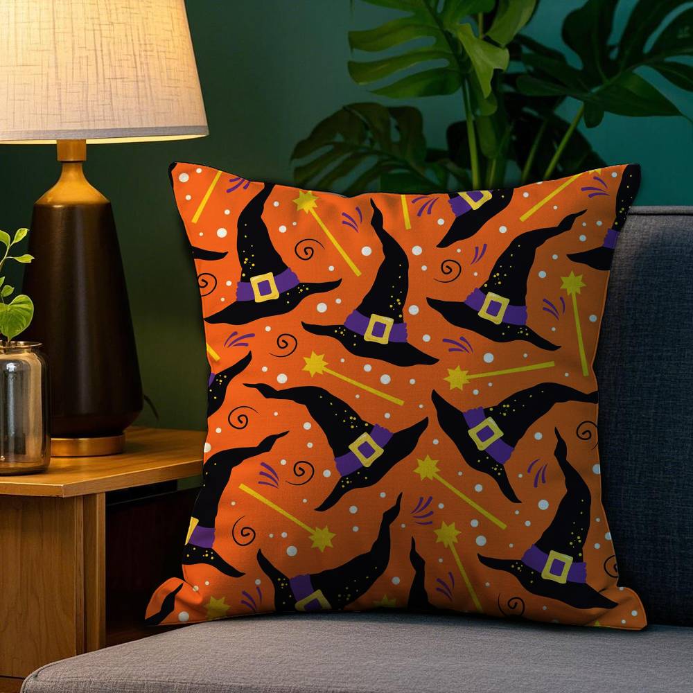 Halloween Witch Hat Skull Pillow Case Plush Fabric Soft Double Sided Print Sofa Cushion Cover Throw Pillow Covers