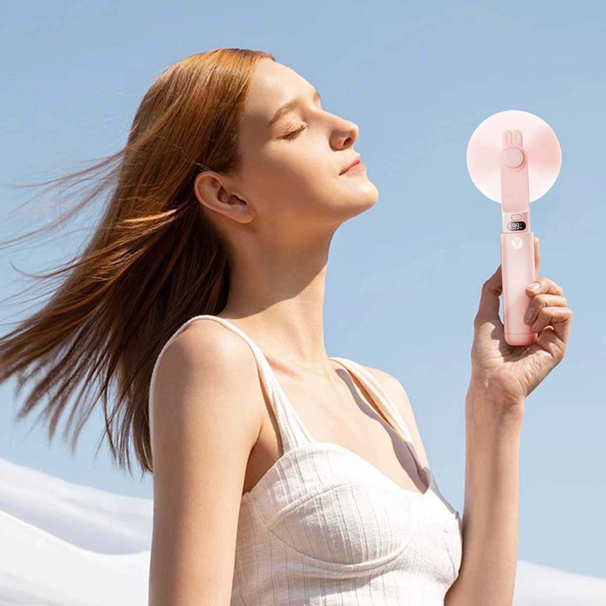 

2000mAh Handheld Fan, 2-speed Adjustable Digital Display, USB Rechargeable Handheld Fan