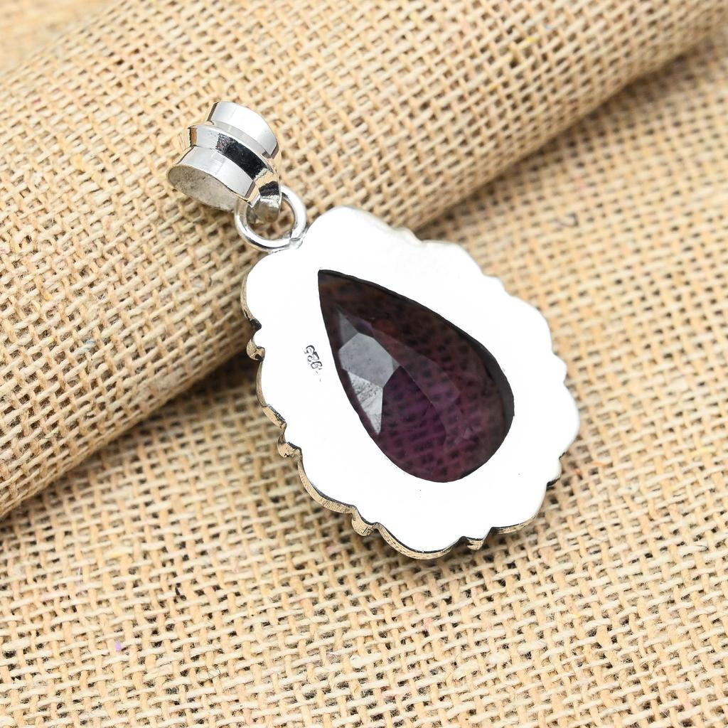 Ametist Ädelsten Handgjord 925 Massivt Sterlingsilver Smycke Hänge För Bröllopspresent