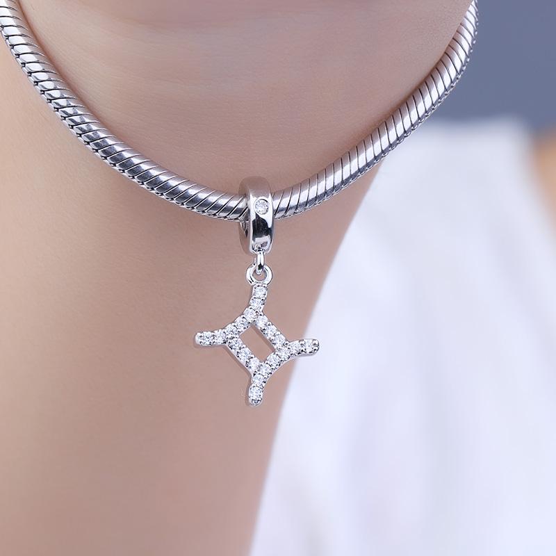 New Copper Twelve Zodiac Signs Birthday Sparkling Zircon Dangle Bead Diy Fit Original Pendant Charm Bracelet Jewelr