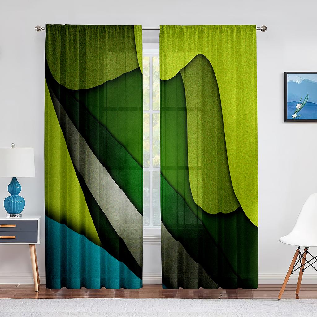 Abstrakt konst Färgglada vågor Ränder Geometriska tyllgardiner för vardagsrum Sovrumsinredning Skir voilegardin Fönsterdekorationer