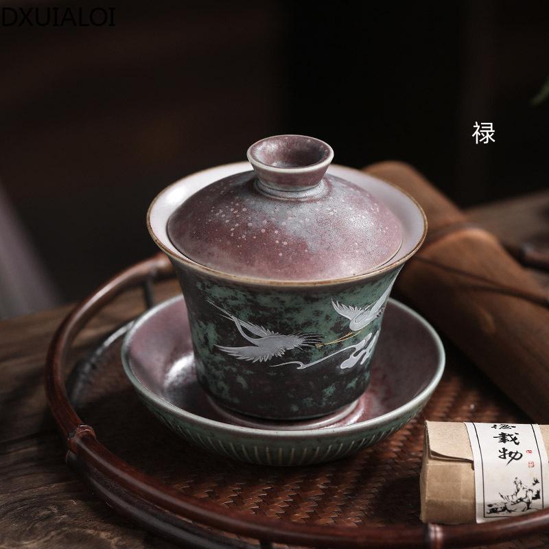 Zuppiera Sancai Ceramica Kung Fu Creativo Tè Una Gru Tazza della Regina Ciotola da Tè Gaiwan Set Zuppiera in Ceramica Servizio da Tè in Porcellana Spessa