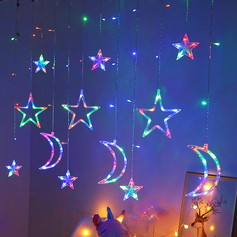 Christmas LED String Lights Moon Star LED Lights String Xmas New Year 2024 Curtain Lamp Christmas Decorations For Home Noel