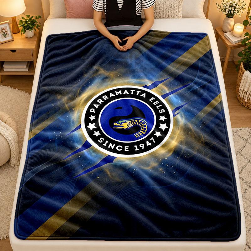 Flannel BlanketParramatta Eels Warm Soft Throw Blanket for Indoor Sofa Bed Living Room Use