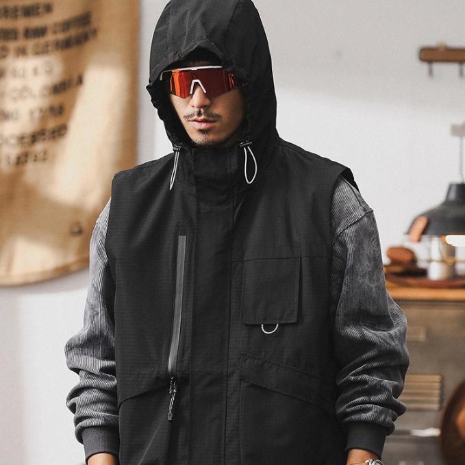 

Куртка с капюшоном Мужская Новая Модная Марка Уличная Ветрозащитная и Водонепроницаемая Функциональная Рабочая Жилетка Мужская XL