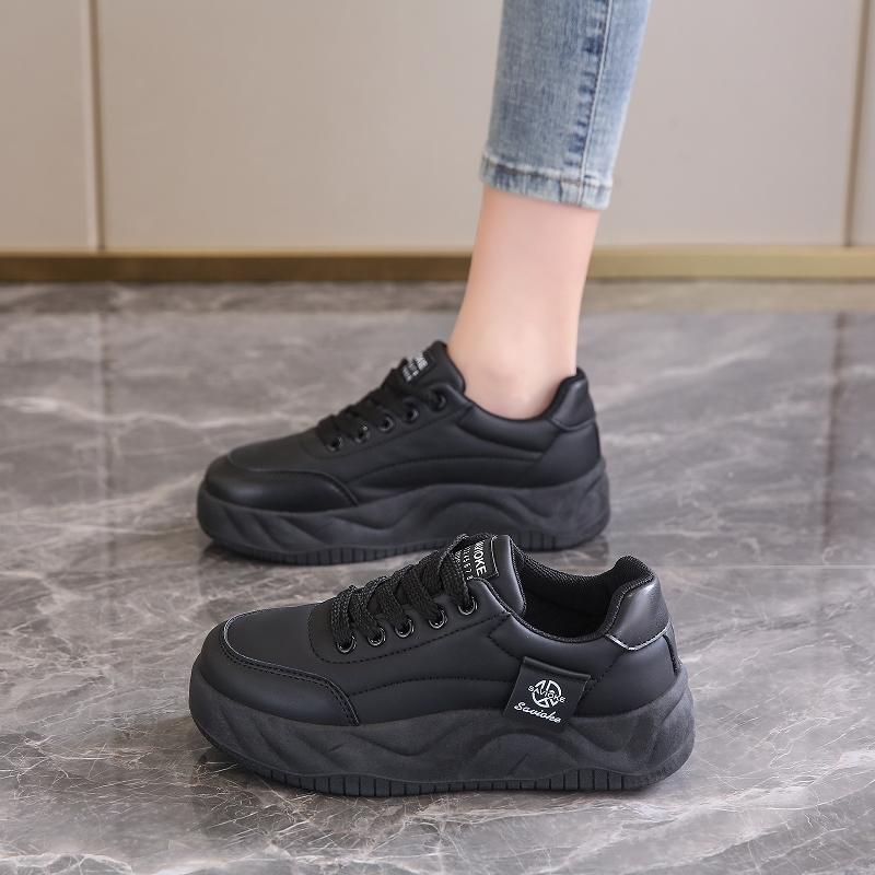 All black sneakers kitchen dining room soft-soled shoes student sneakers 34 чёрный