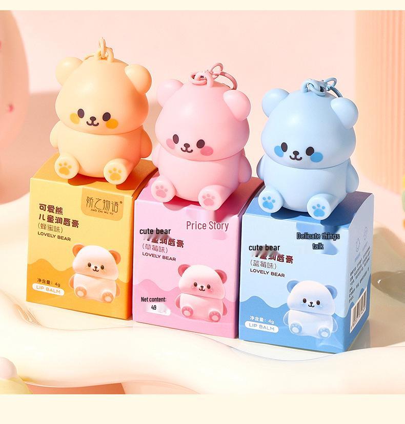 Jiao Zhi Wu Yu Cute Bear Lip Balm: Moisturizing & Hydrating, Prevents Dryness & Chapping, Portable Lip Care for Autumn & Winter Strawberry