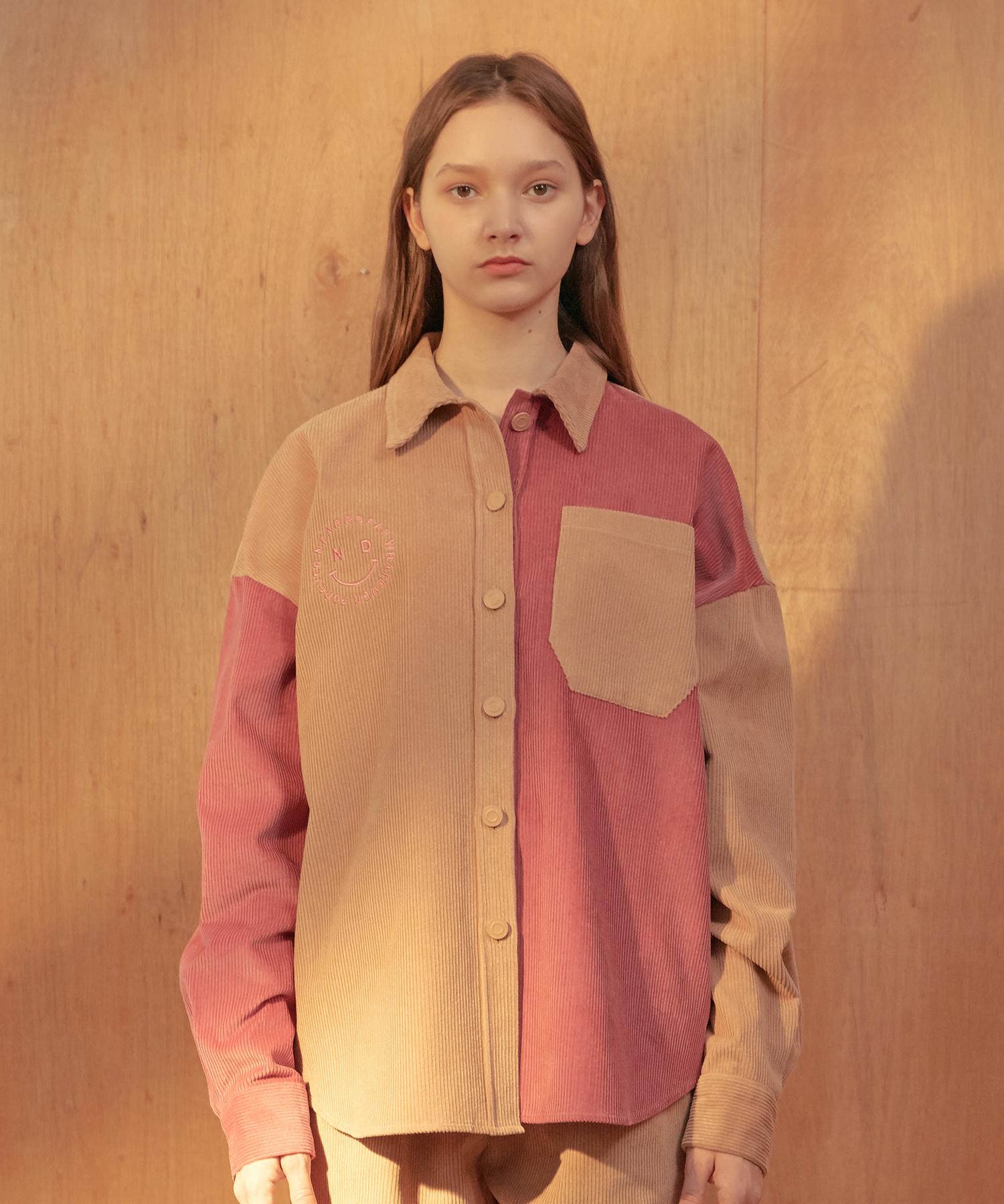 Near And Dear Corduroy Color Block Shirt Beige/Free