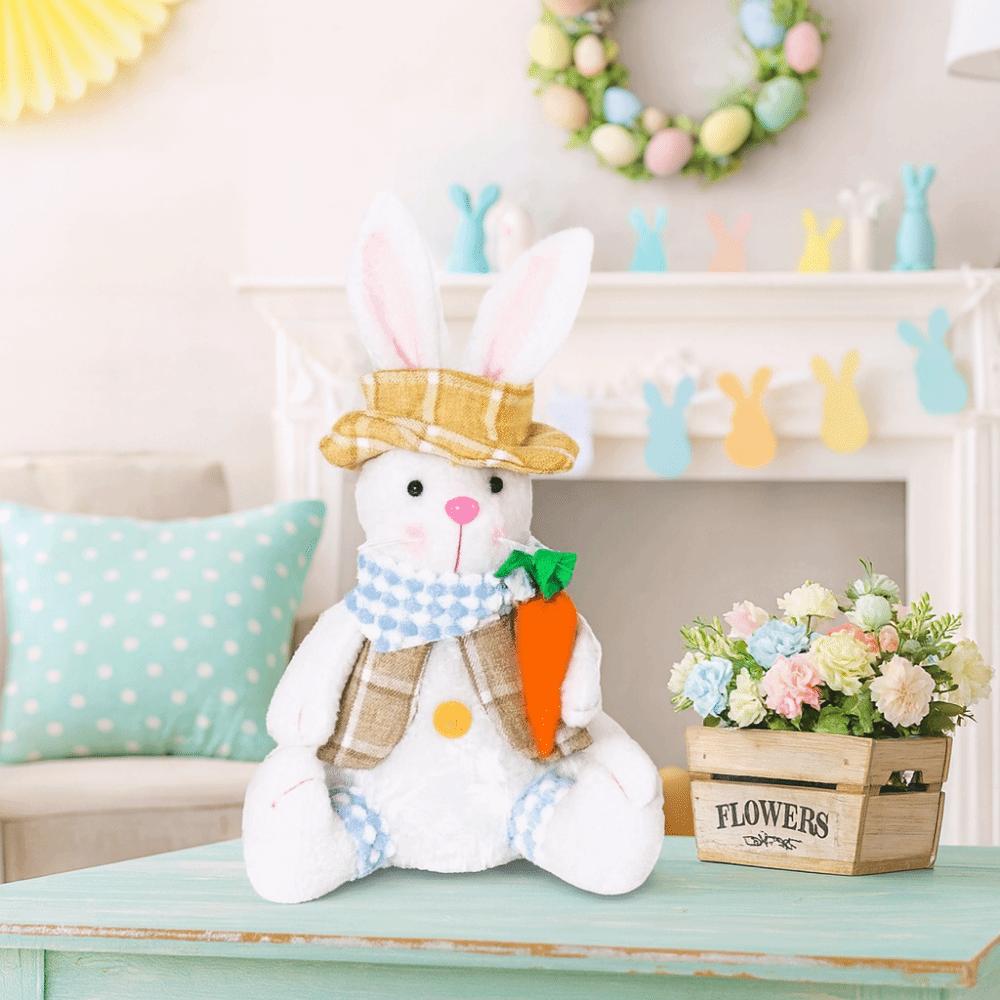 Cartoon Easter Plush Bunny Ornament Cute Doll Rabbit Figurine Decoration Easter Themed Decoration